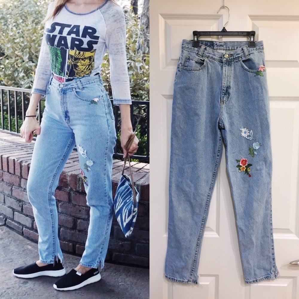 Vintage high rise Dungaree jeans with embroidery